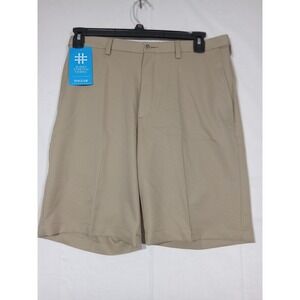 Haggar Cool 18 Pro Expandable Waist Shorts 4-Way Stretch Comfort Tan New sz 32